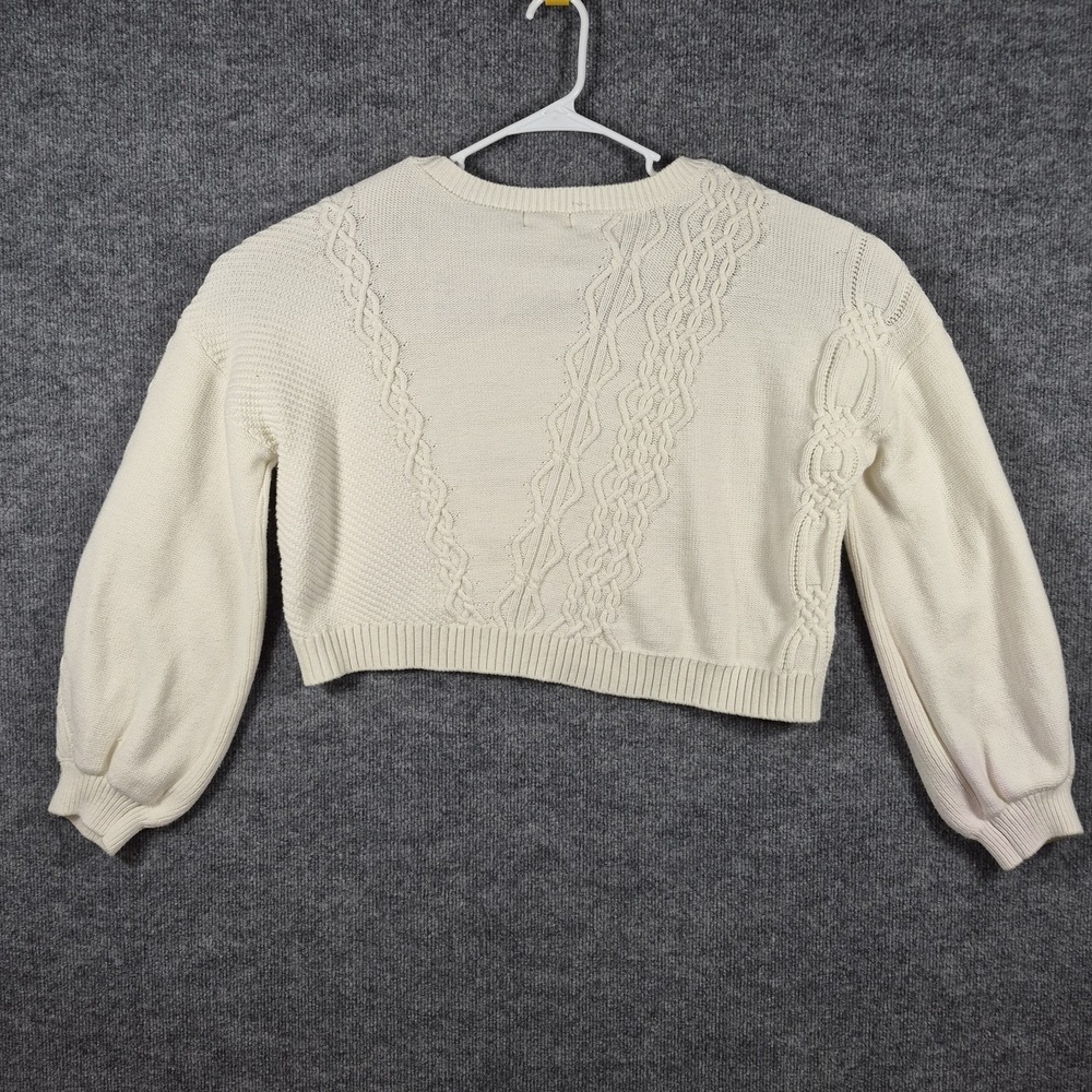 Anthropologie Maeve Cable Knit White Pullover Cropped Sweater Size XL